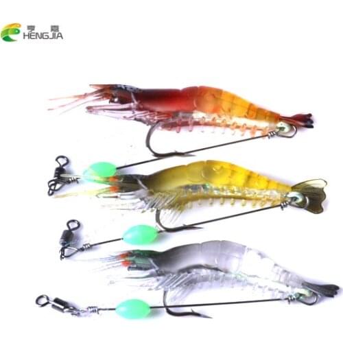 HENGJIA 3 pcs/lot Soft Fishing Lure Shrimp 8cm 5.3g Luminous Artificial Baits For Both Saltwater and Freshwater Fishing