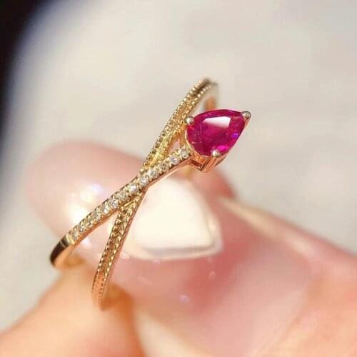 Genuine 14K pure gold ring with ruby inlay, fashionable, noble and luxurious female ring, wedding anniversary gift