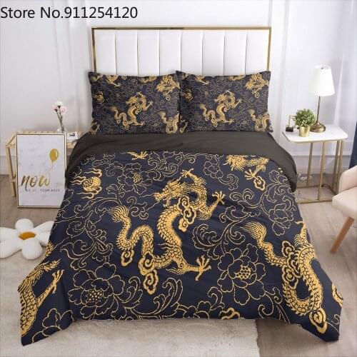 3D Duvet Quilt Cover Sets Bedding Set Comforter Covers Bed Linen Double Single King Queen Size Chinese Dragon Design Bedclothes