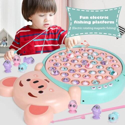 Magnet Electronic Rotating Fishing Game Interactive Educational Toy Set with 45 Fish 2 Fishing Rods Music for Toddlers Kids Gift