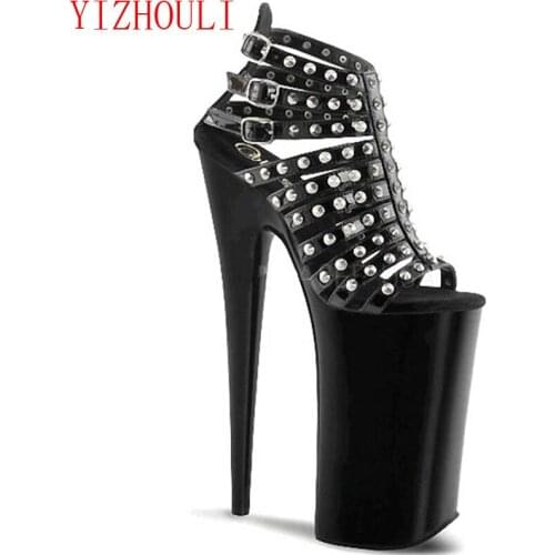 High fashion and 20CM hollowed-out sandals and club pole dancing sexy must-have metal rivets sandals