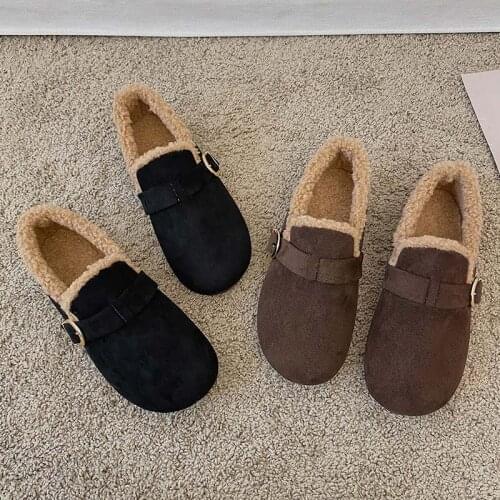 Womens Moccasins Winter Warm Plush Wool Ladies Flats Shoes Soft Soled Slip On Woman Loafers Shallow Non Slip Female Footwear