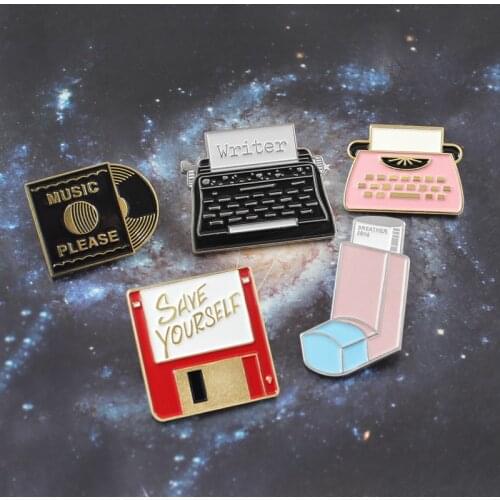 Cartoon Retro Computer Notebook U Disk CD Phone Fax Machine Enamel Brooch Alloy Badge Cowboy Clothes Bag Pin Jewelry Gift Friend