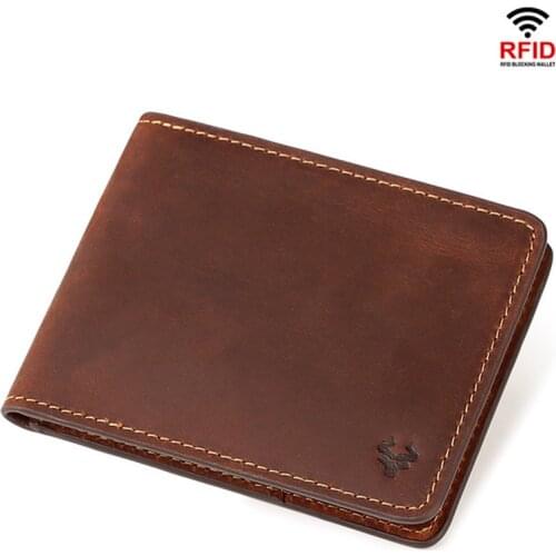 Genuine Leather Mens Vintage Wallet High Quality RFID Blocking Short Thin Wallets Casual Card Holder Money Clip Male Coin Purse