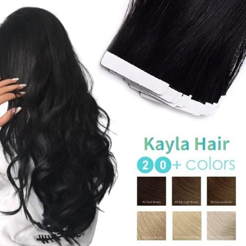 Kayla 12''-24 Tape In Human Hair Extensions Straight Seamless Invisible Natural Machine Made Remy Adhesive Extens