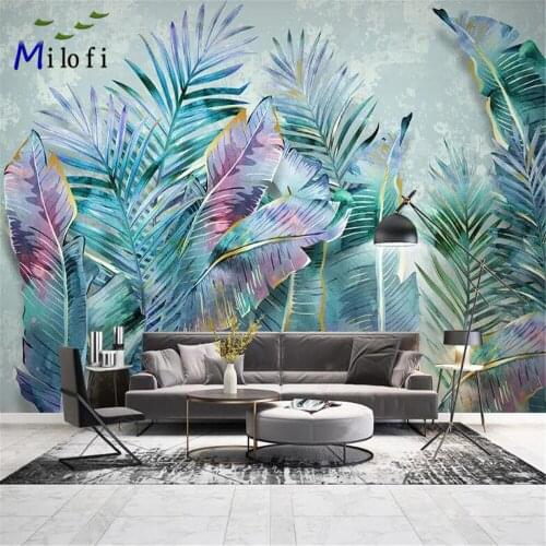 Milofi custom 3D wallpaper mural wallpaper hand-painted Nordic tropical plant leaves modern minimalist TV sofa background wall