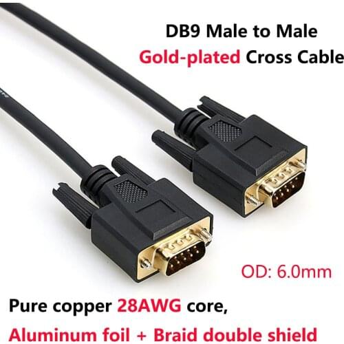 DB9 Male to Male Gold-plated Cross Cable Pure Copper Line RS232 9 Pin Serial Connector Wire COM Core with Double Shield