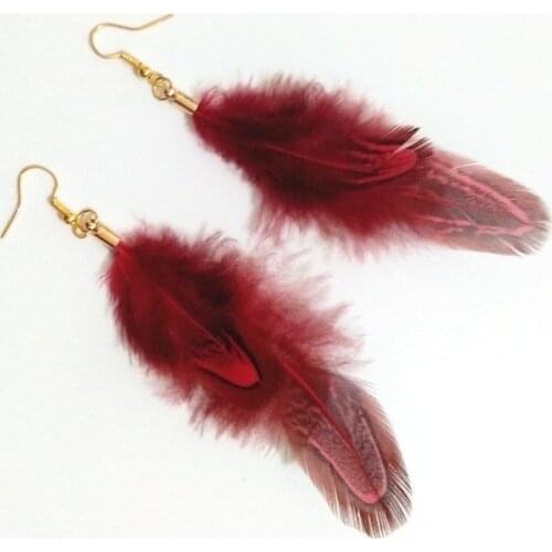 Nature Pheasant Feather Dangle Hanging Drop Earrings Natural Curve Golden Ear Stud For Women Ladies Girl Elegant Party Holiday