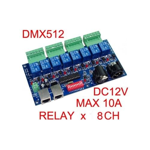 8CH DMX512 relay controller 8 channels relay decoder DC12V input,each channel max 10A