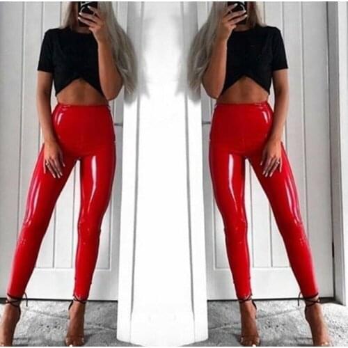 High Waist Women Sexy Leather Pants Leggings Autumn Winter PU Skinny Stretch Pencil Latex Faux Full Length Ladies Trousers 2021