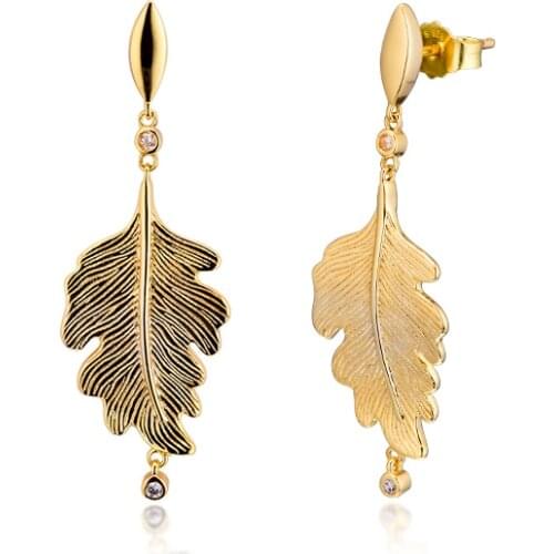 100% 925 Sterling Silver Shine Oak Leaf Earrings for Women Wedding Dangle Ear ring Statement Jewelry Party Gift Brincos