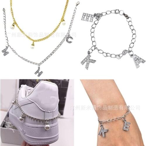 Handmade Rhinestone Tassel Shoe Chain Necklace Accessories Jewelry for Women Luxury Crystal DIY Letter Pendant Shoes Decorations
