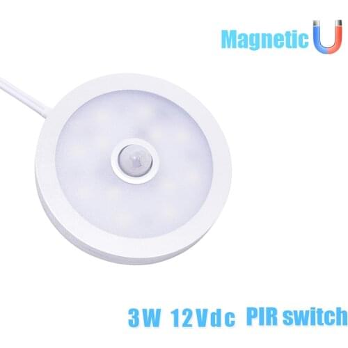 Human Sensing Intelligent Lighting 3W 12V DC Slim Magnetic Surface Mounted Body Induction PIR Switch Kitchen Cabinet Night Lamp