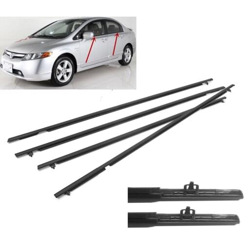 4PCS Outside Window Weatherstrip Seal Belt Weather Strip Moulding For Honda Civic 2006 2007 2008 2009 2010 2011 Auto Accessories