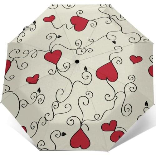 Wind Resistant Folding Automatic Umbrella Women Auto Love Hearts And Swirls Windproof Umbrellas Rain For Men Parasol