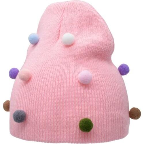 New Newborn Baby Kids Girls Boys Knitted Cap Hat Color Pom Pom Decoration Hat Stretch Ear Solid Warm Lovely Beanie Cap Gifts