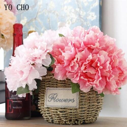YO CHO 5 Heads Bouquet Big Peonies Artificial Flowers Fake Flowers Peony For Wedding Home Decor Bride Bouquet Hand Holding Flore