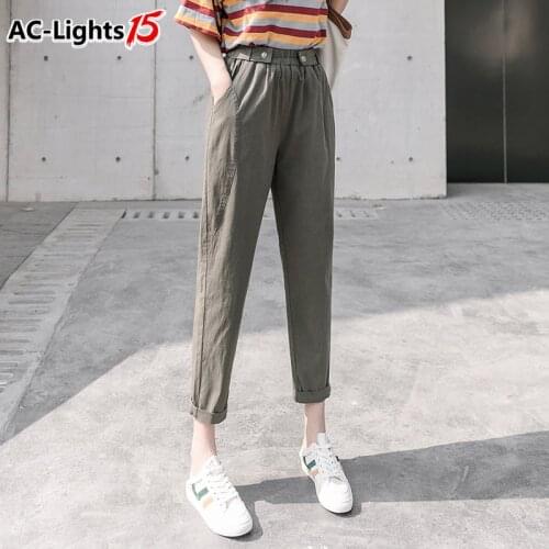 Womens Classic Pants Capri 2021 Plus Size Casual Cotton Linen Pants for Girl Ankle Length Trousers Pencil PantsHigh Quality