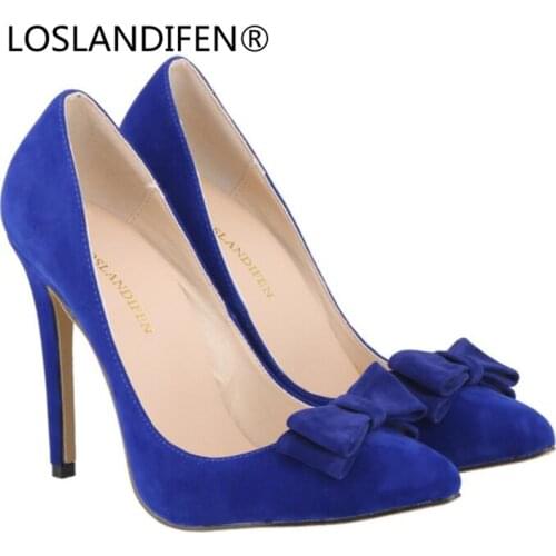 Womens high heels Shallow Office Shoes big bow New Arrival Concise Solid Flock Pointed Toe Women Pumps Fashion