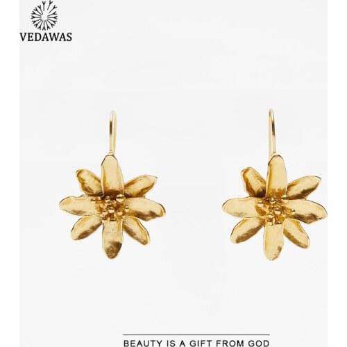 Vedawas Vintage ZA Flower Earrings for Women Trendy Metal Maxi Gold Silver Color Handing Drop Earrings Jewelry Party Wholesale
