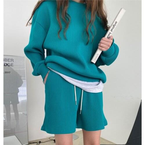 Casual Women Two-piece Suit Outfits 2021 Solid Home Loose Drawstring Shorts 2 Piece Sets Outfits Sports Tracksuit