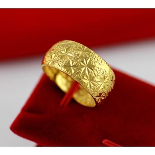 10MM Widen Finger Ring 18K Gold Scrub/Smooth/Stars Mens Womens Couple Ring Classic Charm Jewelry Gift