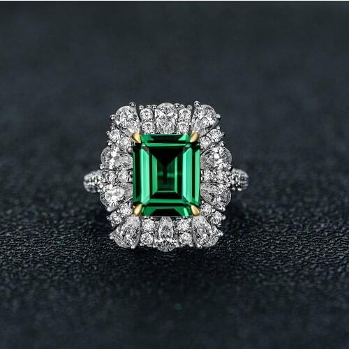 100% 925 Sterling Silver 9x11mm Luxury Emerald Cut Lab Growing Emeralds Female Senior Wedding Ring
