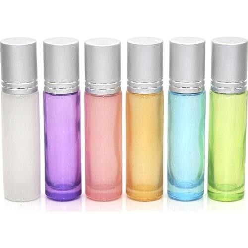 1/5/10PCS Portable Thick Glass Roller Essential Oil Perfume 10ml Bottles Travel Refillable Pearl Colorful Roller Ball Bottle