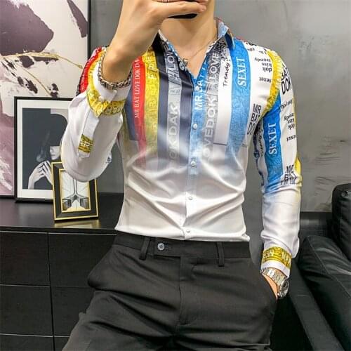 2021 Brand clothing Bohemia men sim fit long sleeve shirts/Mae slim fit lapel business printing Casual shirts Plus size S-3XL