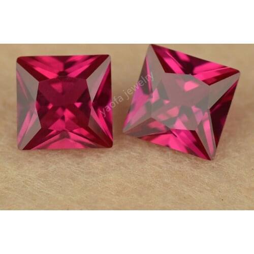 AAAAA Quality 1.5x1.5mm~16x16mm 5# Red Color Rubys Square Shape Cut Hardness 9 Synthetic Corundum Stone Loose Gems For Jewelry