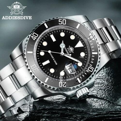 ADDIESDIVE 2115 Quartz Diving Watch 200m Water Resistant C3 Super Luminous Calendar Fashion Stainless Steel Band