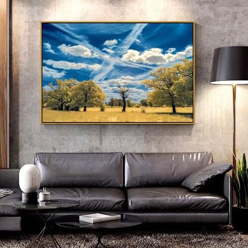 Artcozy Oil Canvas Painting yellow trees and glass blue For Home Decoration Wall Art
