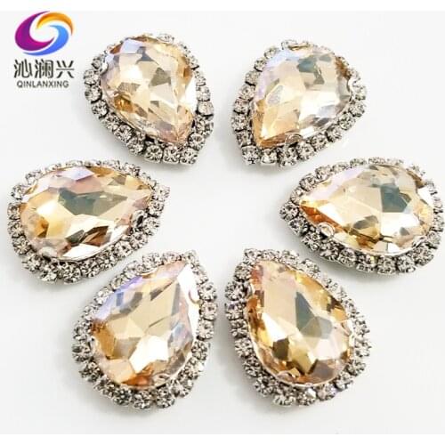 Free shipping Top grade Silver bottom Glass Crystal buckle,Golden champion Drop shape sew on rhinestones,Diy/wedding decoration