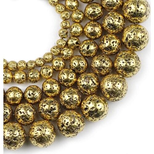 Antique Gold Lava Hematite Natural Stone Spacer 4 6 8 10 12mm Loose Beads For Jewelry Making DIY Necklace Bracelet Accessories