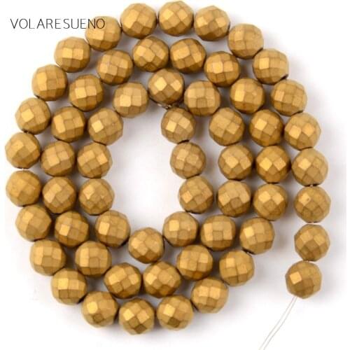 Dull Polished Faceted Matte Gold Hematite Natural Round Loose Beads 15” Pick 4-10m Spacer Beads For Bracelet Jewelry Making