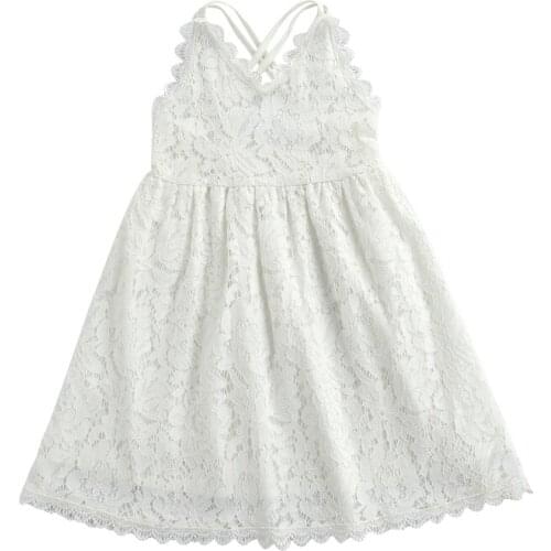 2021 Kids Slip Dress Summer Lace Floral V-Neck Sleeveless Dresses White Backless Spaghetti Strap Sundress for Girls Clothing