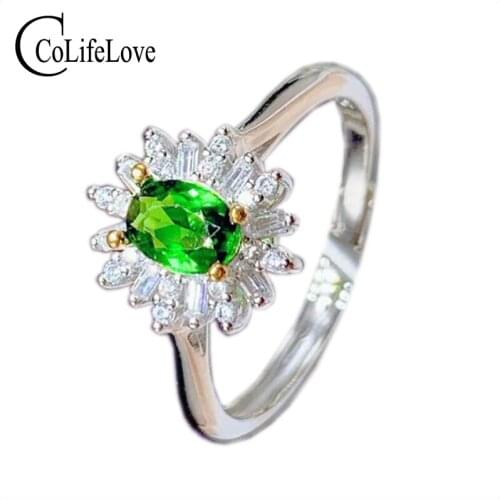 CoLife Jewelry Classic Gemstone Silver Ring for Office Woman 4*6mm Natural Diopside Ring 925 Silver Diopside Jewelry