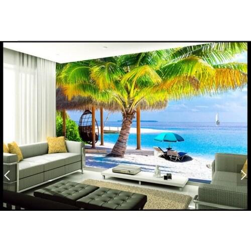 Customized 3d photo wallpaper 3d TV wallpaper murals seaside scenery coconut modern TV setting wall 3d living room wallpaper