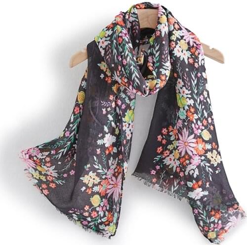 JHBeute Spring New Vintage Bohemian Style Floral Silk Scarf Brand Womens Scarf Print Shawl Stole Kerchief 70% Cashmere 30% Silk