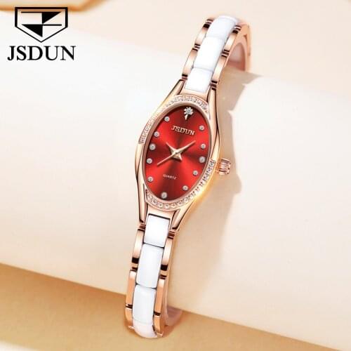 JSDUN 2021 New Fashion and Elegant Ladies Stainless Steel Watch Ladies Ceramic Sparkling Diamond Mini Watch Reloj Mujer 8842
