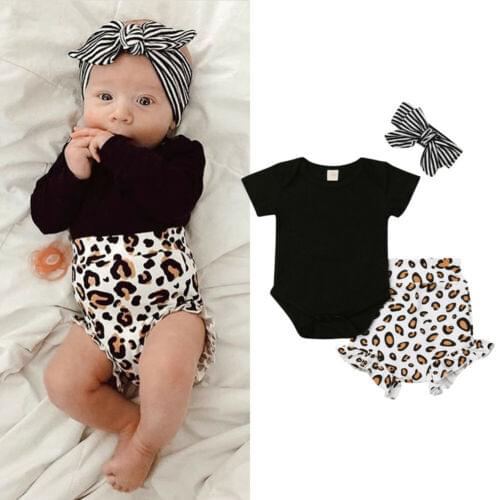 2019 Baby Girl summer clothing set Leopard print Clothes Top Romper Short Pants Outfit for Kid clothes toddler Children newborn