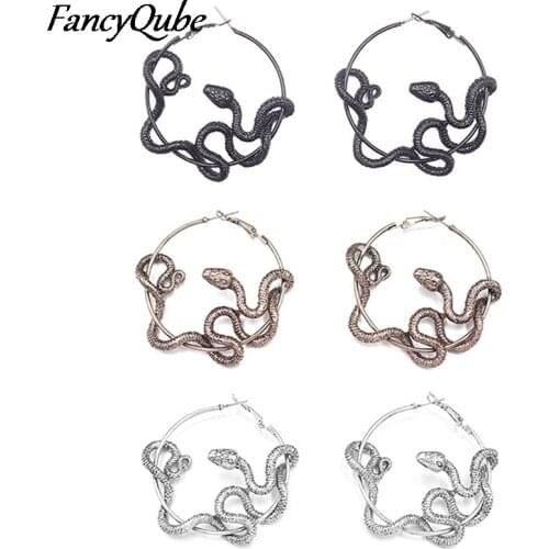 Cool Punk Antique Animal Black Snake Earrings Crazy Twining Snake Hoop Earrings Personality Statement Earrings Party Jewelry
