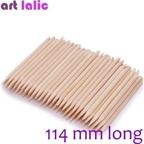 Artlalic 100 Pcs New Arrival 114mm Long Nail Art Design Orange Wood Stick Cuticle Pusher Remover Manicure Care Nail Tools
