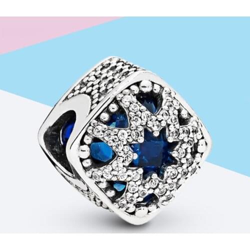 Leabyl New Dark Blue Ocean Star Square Charm fit Bracelet Necklace Tibetan Silver Big Hole Crystal Beads for DIY Jewelry Making