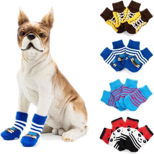 Pet Cute Non-Skid Knitted Cotton Socks For Small And Medium Dogs Puppy Warm Walk Socks With Love Heart