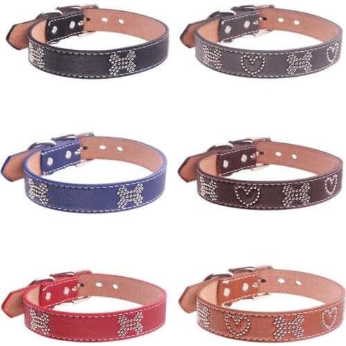 New dog traction collar bone Rhinestone pet leather collar adjustable collar pet traction products
