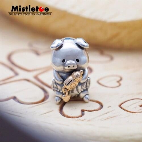 Mistletoe 925 Sterling Silver Pig Baby With Bottle Charm Bead Jewelry