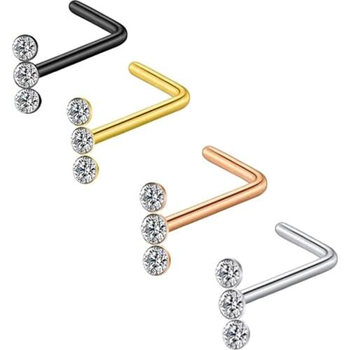 Wholesales 100/500 20G Surgical Steel Diamond CZ Nose Stud Rings L Shaped Piercing Jewelry Nose Studs Nose Ring Hoop Body Nose