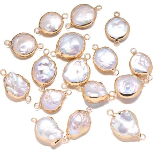 Natural Freshwater Pearl Pendant Elliptical Double hole connector Pendants for Jewelry Making DIY Bracelet Necklaces Accessories