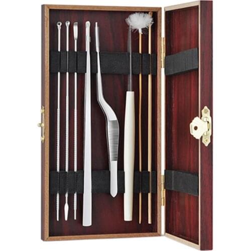 8pcs Professional Ear Care Cleaning Tools Kit Earwax Picker Remover Cleaner Stainless Steel With A Wooden Storage Box